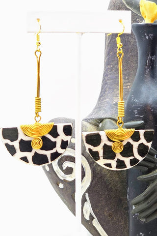 Giraffe Print Bone Drop Earrings w/ Brass