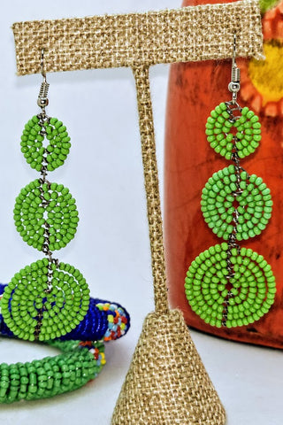 Green Solid 3 Circled Earrings