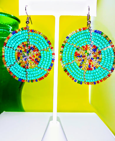 Turquoise Circle Beaded Earrings